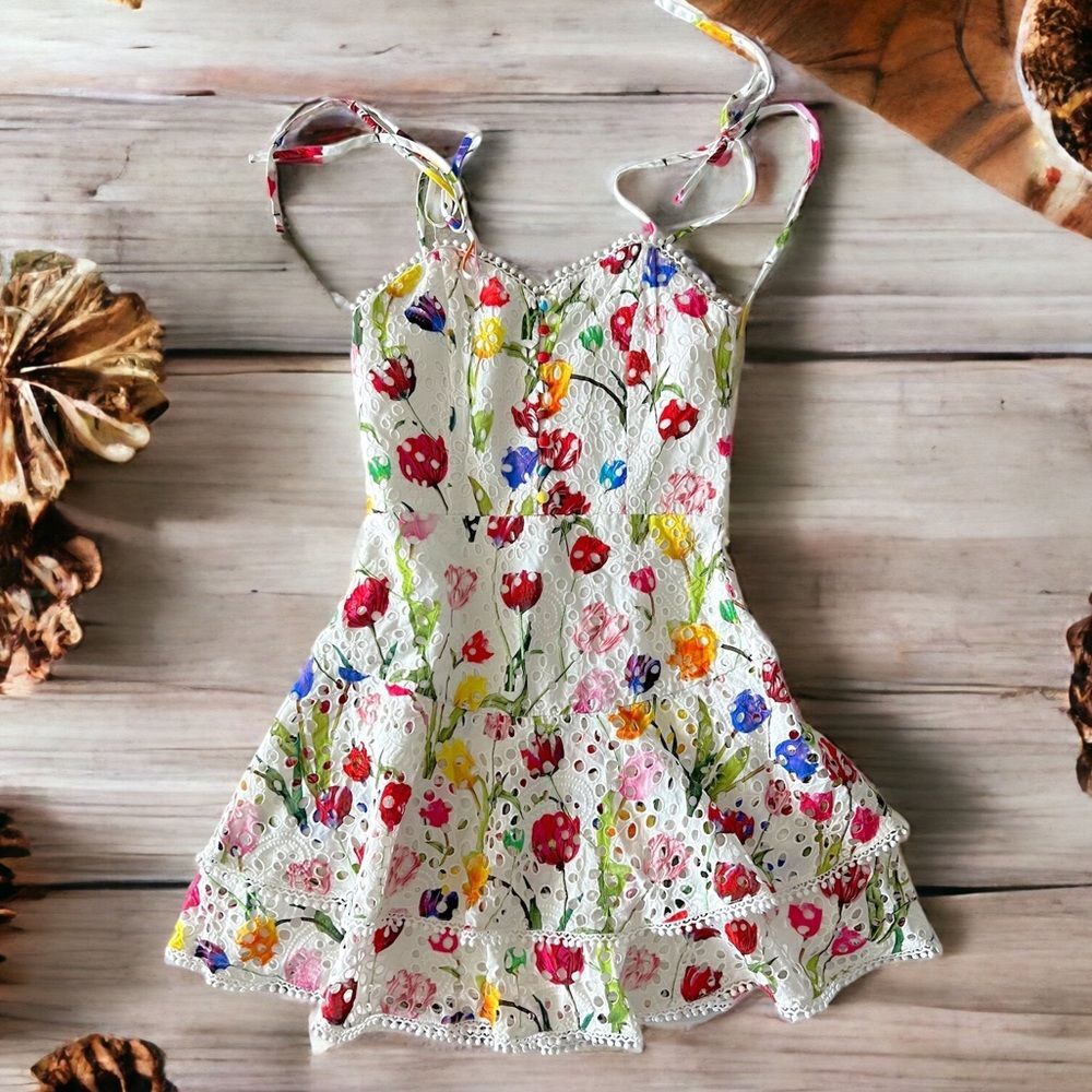 Alice + Olivia Rosette Floral Print Cotton Mini Dress, NWT, Size XS - Picture 4 of 16